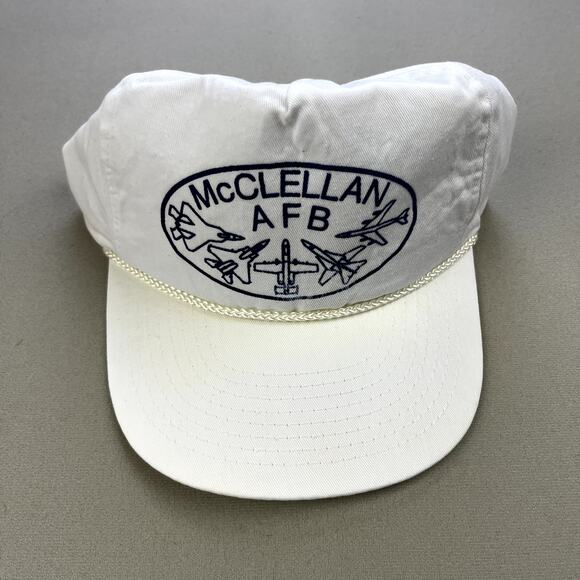 Vintage McClellan Air Force Base Hat Snapback White Military Aircraft Fighters - Picture 2 of 7